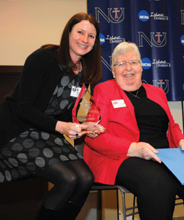 Inductee Catrina (Rogers) Wallace ’97 with former Athletics Director and Hall of Famer Diane Leary, SJC.