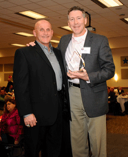Inductee Chris Clawson, right, with former Newman Baseball Coach and Hall of Famer Paul Sanagorski.