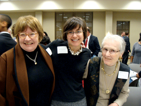 L-r, Former English Professor and Honorary Alumna Deanne Zitterkopf, Tina (Mesa) Walterscheid ’88, and former English Professor and Honorary Alumna Jeanne Cardenas. 