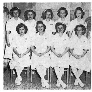 The St. Francis School of Nursing graduating class of January 1946. Marjorie Chance, then Westwood, is seated third from the left.
