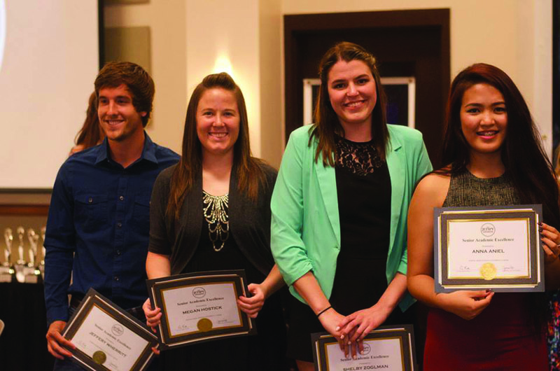 Student-athletes, l-r, Jeffrey Wherritt, Megan Hostick, Shelby Zogleman and Anna Aniel were among those honored at the Jetspys.