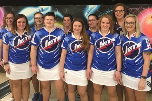 The 2016-17 Women’s Bowling Team, with Haley Williams, third from left, and Miranda Henjy, second from right.