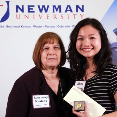 Associate Vice President for Academic Affairs Rosemary Niedens and Khoi Nguyen