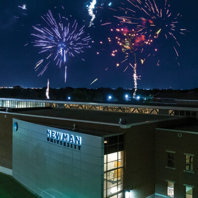 Fire Works in the sky above Newman University in the night sky