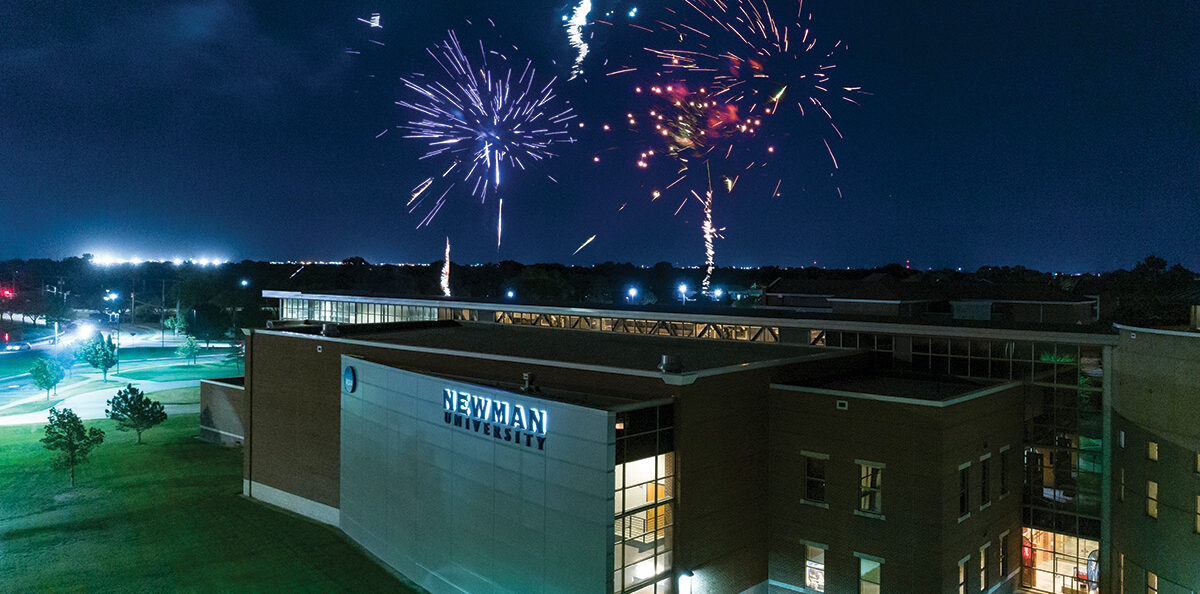 Fire Works in the sky above Newman University in the night sky