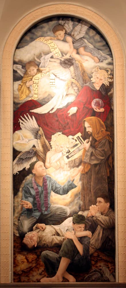 Father Emil Kapaun was ordained in St. John's Chapel. A 12-foot-by-4.5-foot Father Kapaun mural by artist Wendy Lewis continues to be on display in the chapel.