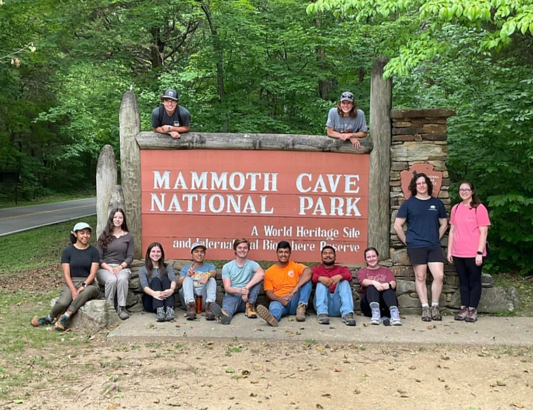 Sweitzer (second from the left) with a group of students at Mammoth Cave National Park.