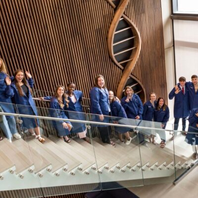 Students of the Newman University labcoat ceremony sport their new jackets in the Bishop Gerber Science Center.