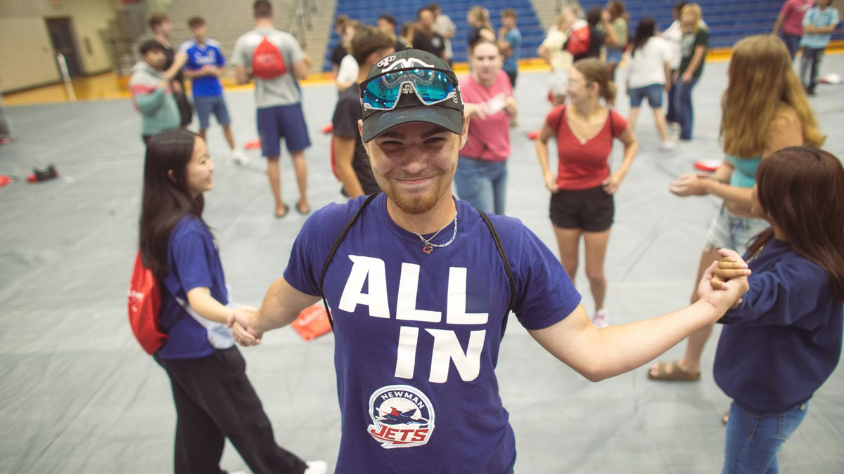 First-year students played icebreaker games as part of the 2025 orientation weekend at Newman.
